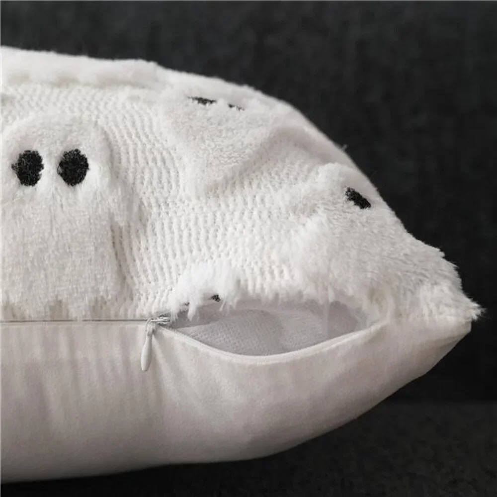 Set of 2 Halloween Ghost Pillow Covers - 18x18 Inch Soft Plush‎ Faux Fur Cushion